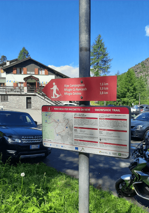 Campo Moro indicazioni per il rifugio zoia, il rifugio ca runcasch e il rifugio cristina