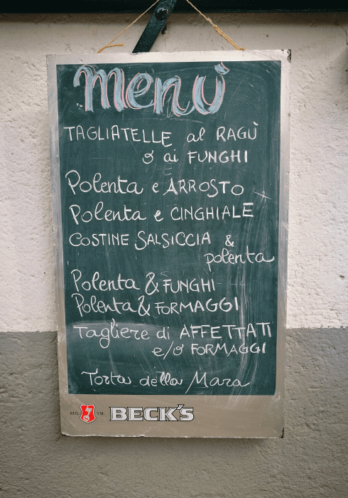 Menù del Rifugio Capanna Mara